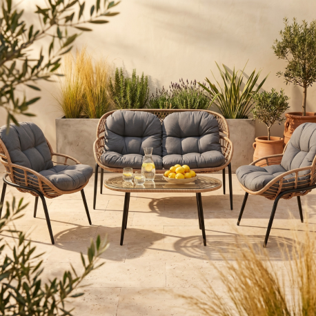 Ensemble 4 pièces outdoor PIORA ( 2 + 1 + 1 + table basse)