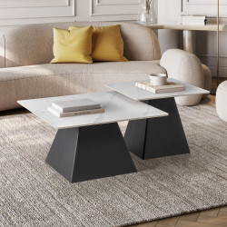 Duo de tables basses LUMA - Pierre marbrée Blanche