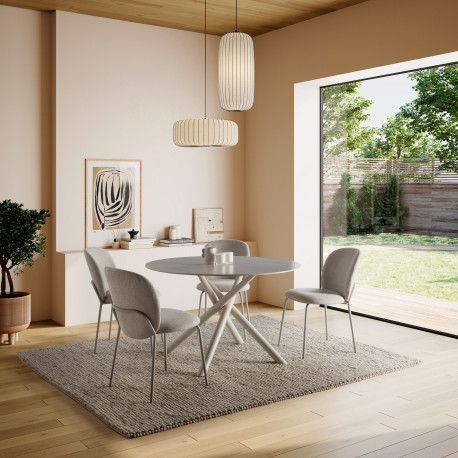 Table à manger RIVIANO - Travertine & Cream - 120 cm