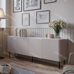 Buffet MAKAL - Taupe à façades cannelées - 200 cm