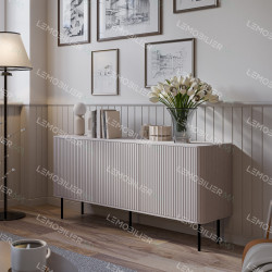 Buffet MAKAL - Taupe à façades cannelées - 160 cm