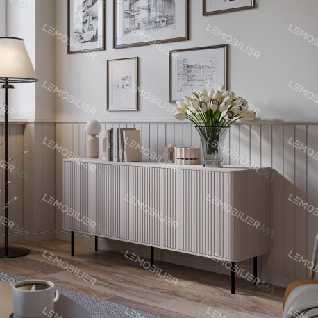 Buffet MAKAL - Taupe à façades cannelées - 160 cm