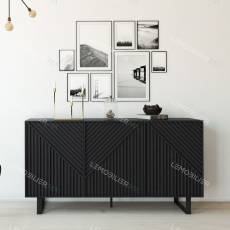 Buffet TATAOUI - Full Black à façades sculptées - 150 cm
