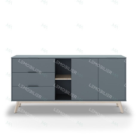 Buffet PISCO - Chêne & Laque vert de gris - 165 cm