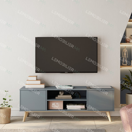 Meuble TV PISCO - Chêne & Laque vert de gris - 140 cm