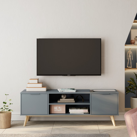 Meuble TV PISCO - Chêne & Laque vert de gris - 140 cm