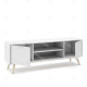 Meuble TV PISCO - Chêne & Laque blanche - 140 cm
