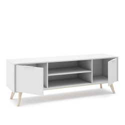 Meuble TV PISCO - Chêne & Laque blanche - 140 cm