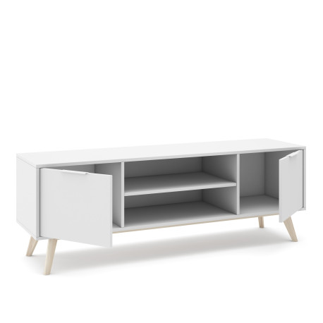 Meuble TV PISCO - Chêne & Laque blanche - 140 cm