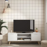 Meuble TV PISCO - Chêne & Laque blanche - 140 cm