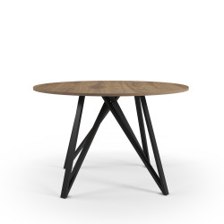 Table à manger ronde DUNA - Plateau noyer & Pieds métal sculpturaux - 130 cm