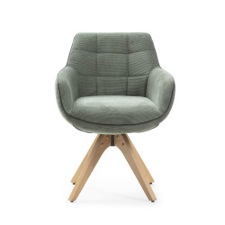 Fauteuil pivotant OLIVA - Toile piquée vert sauge & Chêne massif