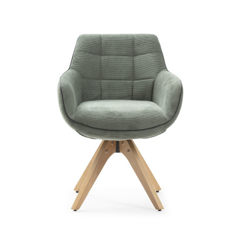 Fauteuil pivotant OLIVA - Toile piquée vert sauge & Chêne massif