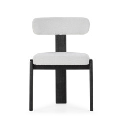 Chaise OLINA - Bois de chêne cerusé noir & Toile gris léger