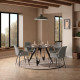 Table à manger ronde VOLTA - Plateau façon ardoise minérale & Pieds métal sculpturaux - 130 cm