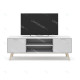 Meuble TV PISCO - Chêne & Laque blanche - 140 cm