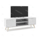 Meuble TV PISCO - Chêne & Laque blanche - 140 cm