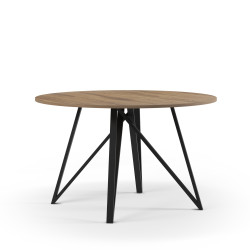 Table à manger ronde DUNA - Plateau noyer & Pieds métal sculpturaux - 130 cm
