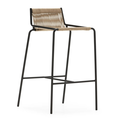 Tabouret de bar MARSALA - Cordage naturel tressé & Acier noir