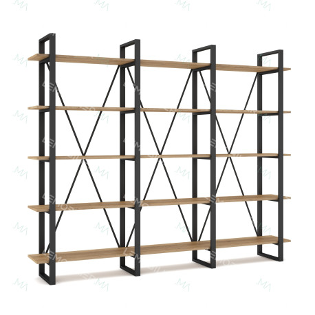 Étagère SANDY - Acier noir & Chêne clair - 217 cm