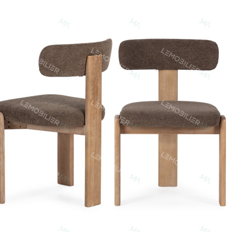 Chaise OLINA - Bois de chêne massif & toile brune