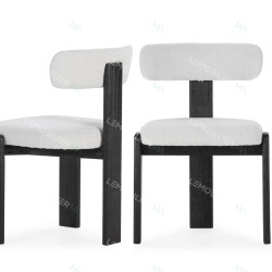 Chaise OLINA - Bois de chêne cerusé noir & Toile gris léger