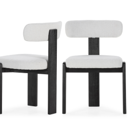 Chaise OLINA - Bois de chêne cerusé noir & Toile gris léger
