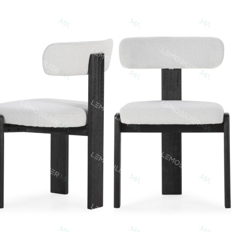 Chaise OLINA - Bois de chêne cerusé noir & Toile gris léger