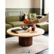 Table basse ZANOTTI - Plateau en travertin & base en bois de noyer (dimensions au choix)