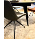 Fauteuil LINA - Toile grise & dossier en cuir anthracite