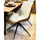 Fauteuil LINA - Toile beige & dossier en cuir cognac
