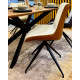 Fauteuil LINA - Toile beige & dossier en cuir cognac