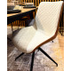 Fauteuil LINA - Toile beige & dossier en cuir cognac