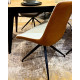 Fauteuil LINA - Toile beige & dossier en cuir cognac