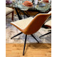 Fauteuil LINA - Toile beige & dossier en cuir cognac