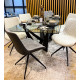 Fauteuil LINA - Toile grise & dossier en cuir anthracite