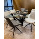 Fauteuil LINA - Toile beige & dossier en cuir cognac