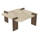 Table basse carrée QUADRIA - 90 cm - Travertin & Noyer