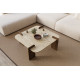 Table basse carrée QUADRIA - 90 cm - Travertin & Noyer