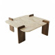 Table basse carrée QUADRIA - 90 cm - Travertin & Noyer