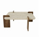 Table basse carrée QUADRIA - 90 cm - Travertin & Noyer