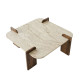 Table basse carrée QUADRIA - 90 cm - Travertin & Noyer