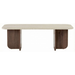 Table basse AVELIA - 120 cm - Travertin & Noyer