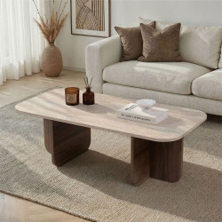 Table basse AVELIA - 120 cm - Travertin & Noyer