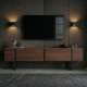 Meuble TV LEVANTO - 180 cm - Noyer & Acier noir
