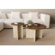 Duo de tables basses GEMELLA - 70 & 40 cm - Noyer & Travertin