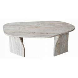 Table basse ovale ROVENA - 100 cm - Façon travertin