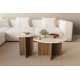Duo de tables basses GEMELLA - 70 & 40 cm - Travertin & Noyer
