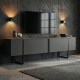 Meuble TV LEVANTO - 180 cm - Anthracite & Acier Noir