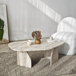 Table basse ovale ROVENA - 100 cm - Façon travertin